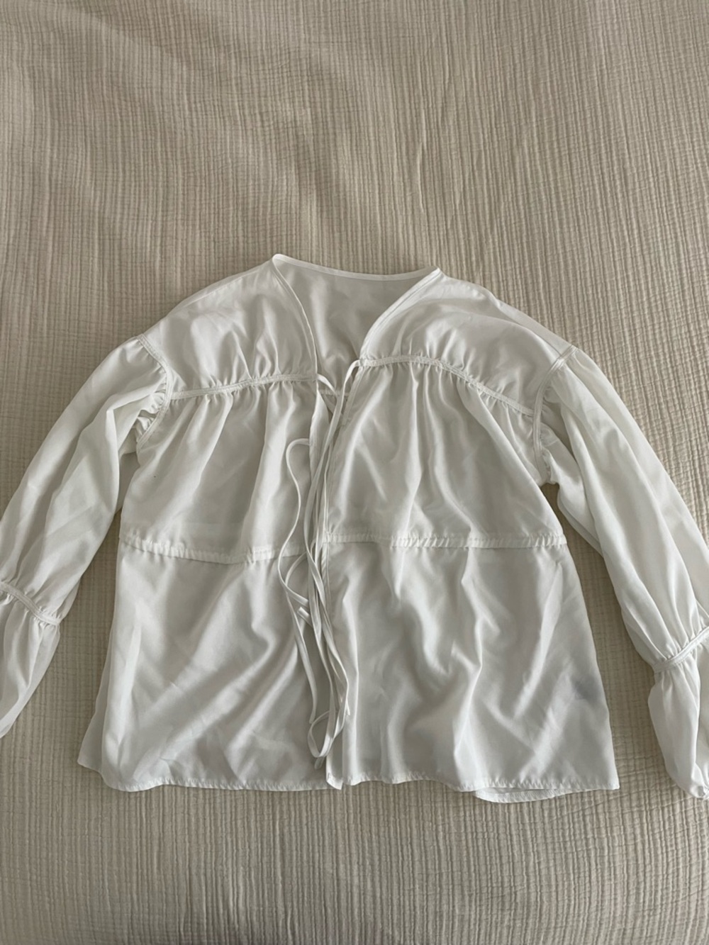 White Tie-Front Peasant Blouse